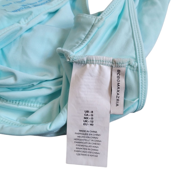 NWOT Bcbgmaxazria Plunging V-Neckline Shirr One Piece Swimsuit Aqua Blue Size 8 - Picture 12 of 17